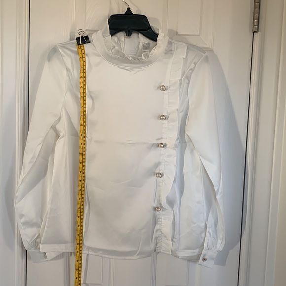 Pearl white satin blouse, pearl white, M - Picture 7 of 7